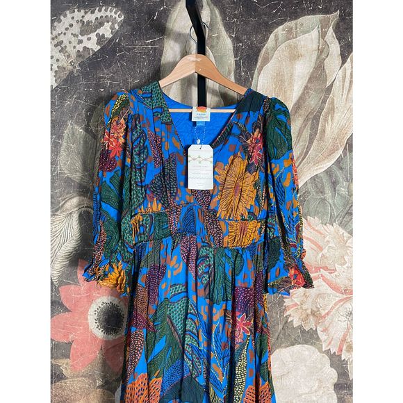 New Anthropologie x Farm Rio Puff Sleeve Maxi Dress sz XS - Picture 9 of 9
